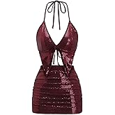 SHENHE Women's Y2k 2 Piece Sexy Outfits Backless Halter Crop Top and Ruched Bodycon Mini Skirt Set