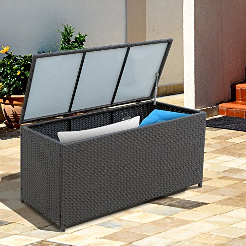 Outsunny Kissenbox Auflagenbox Gartenbox Polyrattan Garten Metall Braun L118 x B54 x H59cm – Bild 5