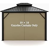 Gazebo Universal Replacement Privacy Curtain – Hugline 10' x 10' Gazebo Side Wall Outdoor Privacy Panel with Zipper (Khaki)