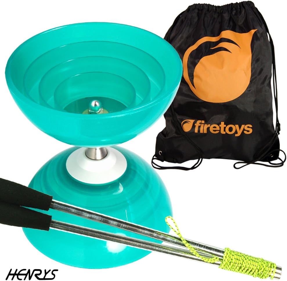 Henry's Beach Free-Hub Bearing Diabolo with Aluminium Diablo Sticks & Firetoys Bag (Turquoise)