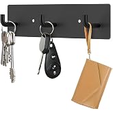 RELBRO Key Holder Wall Mount, Key Rack with 3 Hooks, Small, Black | Metal, Self Adhesive, 2 Installation Options, Matte Finish, Key Holder for Wall Foyer Garage Camper RV