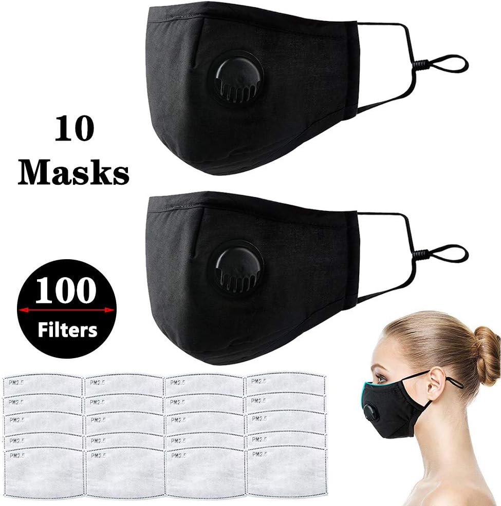 Warooma Particulate Respirator Mask, 10 Pcs Protective n95 Pm2.5 Mask 100 Disposable Filters Activated Carbon Filter Anti-Fog Mask for Air Pollen Allergy Woodworking Gardening Painting