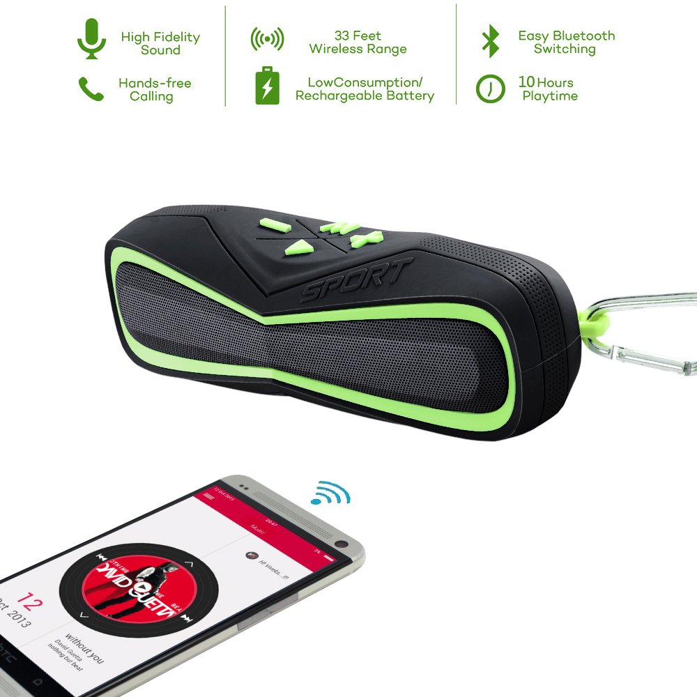 Awkli Waterproof Portable 4.0 Bluetooth,IPX5 Water Resistant With Handsfree Call,AUX Line,in Stereo,TF Card,HD Sound,Suitable For Iphone Ipad Android and More Bluetooth Device (Black and green)