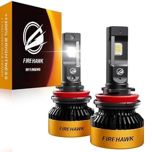 Firehawk H11/H8/H9/H16 LED Headlight Bulbs 90000LM 1200% Brighter 6000K Cool White Plug and Play Halogen Replacement Conversion Kit 2026 Advanced, Pack of 2