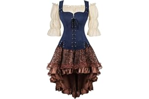 JUTRISUJO Renaissance Costume Women Set Pirate Vest Shirt Medieval Dress Peasant Tops Irish Dress