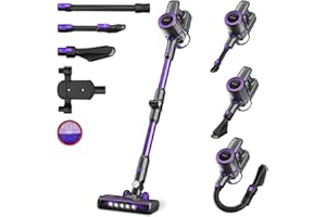 POWEART 350W Cordless Vacuum Cleaner, Powerful Cordless Vacuum with 8 Cell 2600mAh Battery, Up to 50mins Runtime, 8-in-1 Multifunction Vacuum Cleaner for Home Pets - Purple