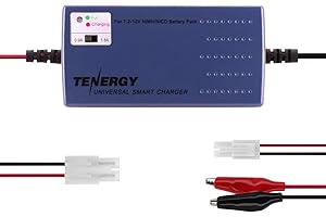 Tenergy Smart Battery Charger for NiMH/NiCd 7.2V-12V 6S-10S Battery Packs, Compatible with Standard Tamiya/Mini Tamiya/Alligator Clip Connector for RC Cars, Airplanes, Airsoft Batteries