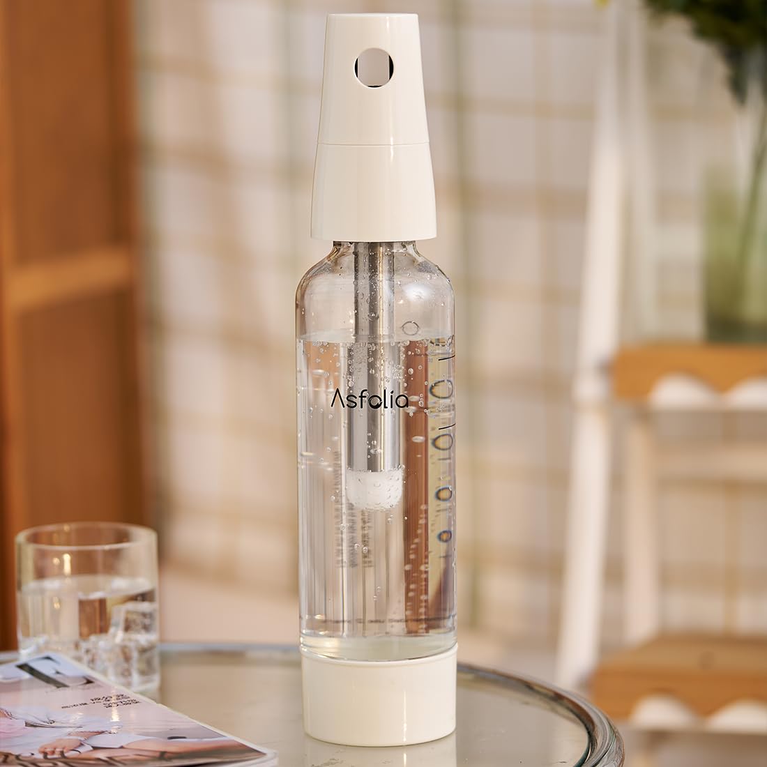 Asfolia Portable Sparkling Water Maker - Travel Soda Maker for Home & Outdoor, 1L Carbonating Bottle, 10 pcs CO2 Cylinders, Compact Carbonated Water Machine for Flavored Drinks, Soda Machine (White)