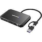 USB 3.0/C to DisplayPort and HDMI Adapter, WAVLINK DisplayLink Dual 5K@60Hz Monitor Hub for Dell HP Surface Lenovo, Compatibl