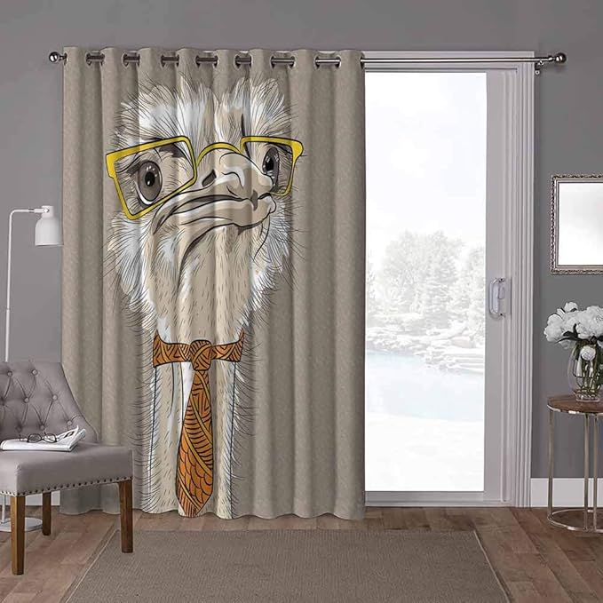 Amazon Com Yuazhoqi Room Divider Curtain Sketch Portrait Of Funny Modern Ostrich Bird With Yellow Eyeglasses And Tie W100 X L84 Inch Blackout Blind For Living Room 1 Panel Home Kitchen