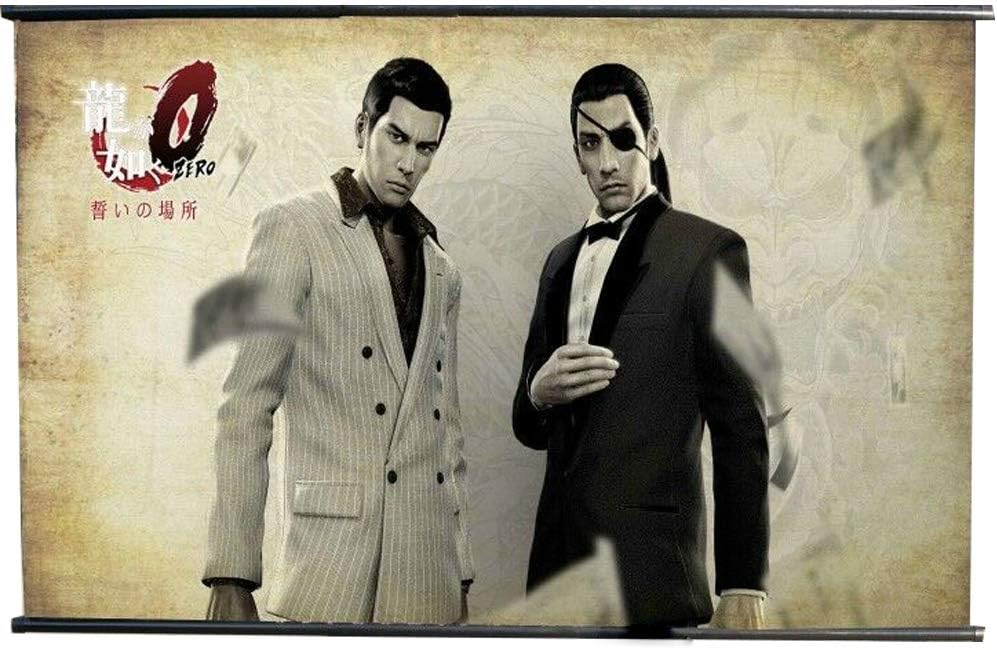 futurecos Wall Scroll Poster Fabric Painting for Yakuza Game Poster Home Decor Anime Scroll Painting Kiryu Kazuma Goro Majima 23.6 * 35.4 Inch (60cm*90 cm)