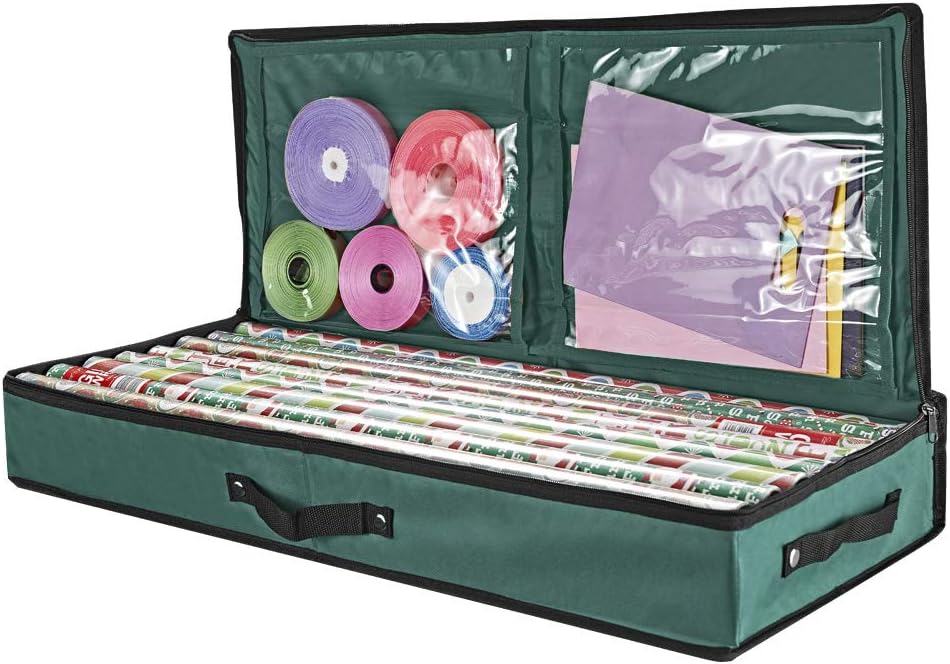 Primode Storage Bag Organiser for 30 Inch Wrapping Paper, Gift Wrap, Ribbon and Bows, 31”x 13.5”x 4.5”l (Green)…