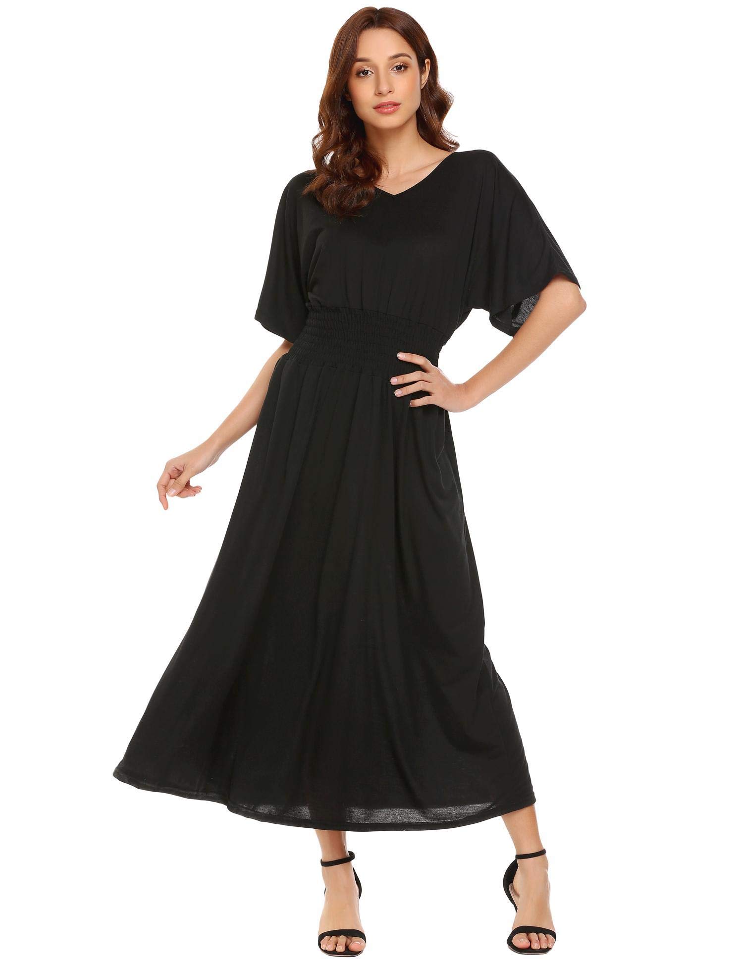 Zeagoo Women's Summer Boho Cap Sleeve Smocked Waist Tiered Renaissance Maxi Dress