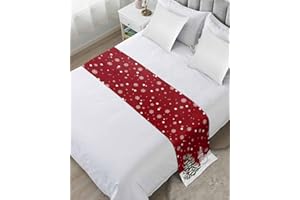 ZFUNCING Christmas Tree Snowflakes Snowman Bed Runners for Bedroom Hotel,Decorative Bedding Scarf Red White Green Bed End Blanket Bedding Runner Scarves for King Size Bed,102x20in