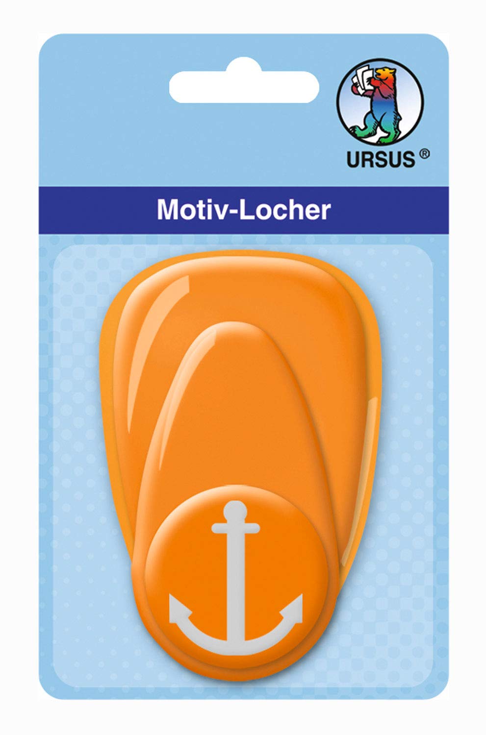 Ursus 19480013 Motif Hole Punch Plastic Medium Anchor Approx. 25.4 mm, Easy to use Thanks to Lever Function and Practical catching Device, Orange