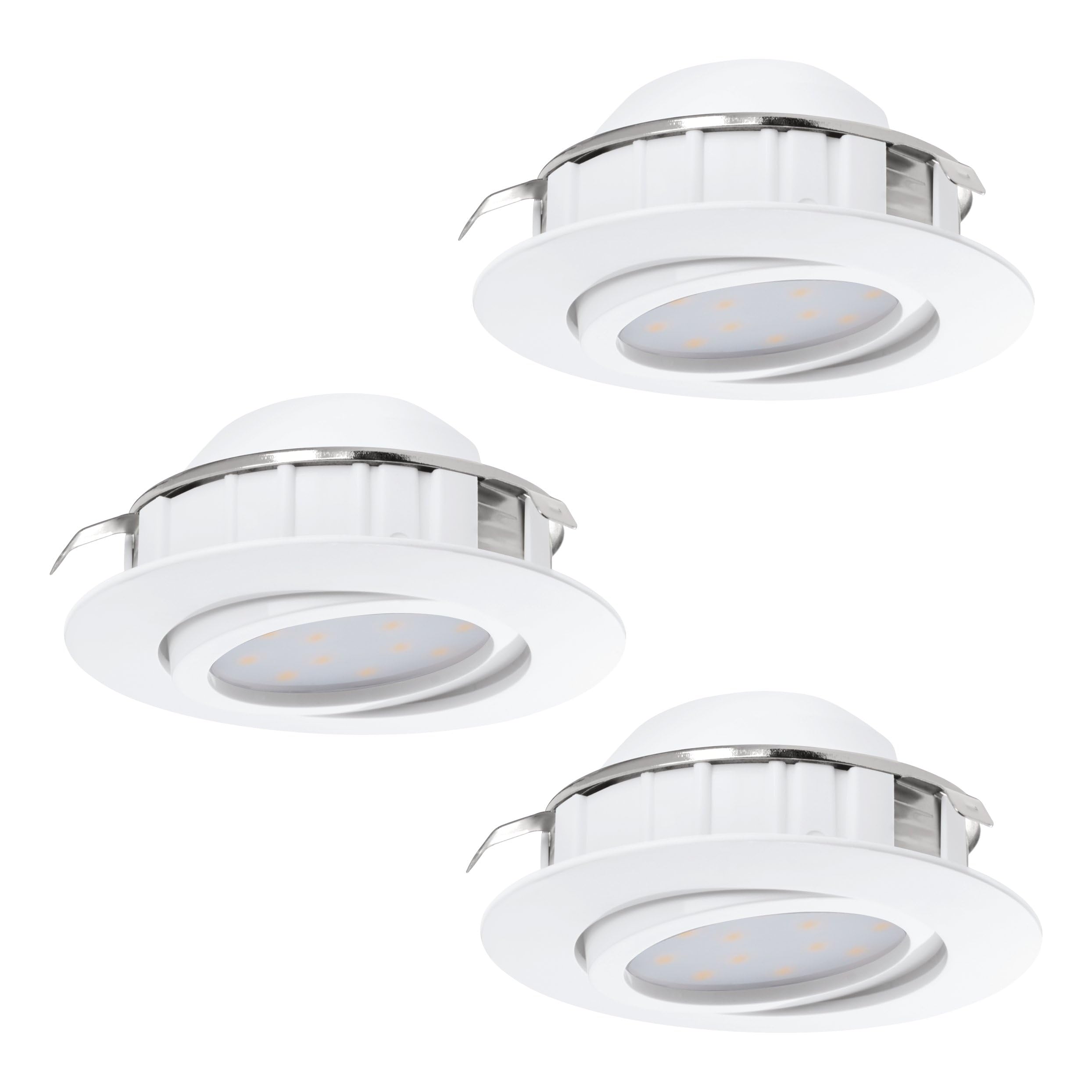 Eglo Set of 3 LED recessed spotlights Pineda, Spots Made of Plastic, recessed Lights in White Colour, Flat and swivelling, Warm White, Ø 8,4 cm