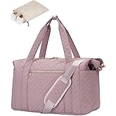 Ceneda Travel Duffle Bag - Quilted Weekender Overnight Bags For Women with Wet Pocket & Shoe Bag, Fits Airline Approved Personal Item Size (Pink)