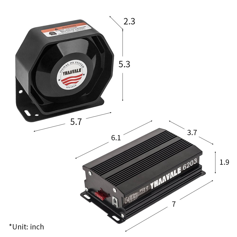 YHAAVALE 6203 Car Amplifier Police Siren & Metal Ultra Slime Octagon Flat Speaker,DC12V 100W Multi-Tones Handheld Remote Control with Mic Loudspeaker Emergency Electronic PA System