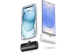 Taegila 2Pack Portable Phone Charger for iPhone 15 16, USB C Power Bank 5000mAh with Built-in Cable & LCD Display, Compact Mini Battery Pack for Samsung Galaxy/iPhone 15 16 Series, Android Phones