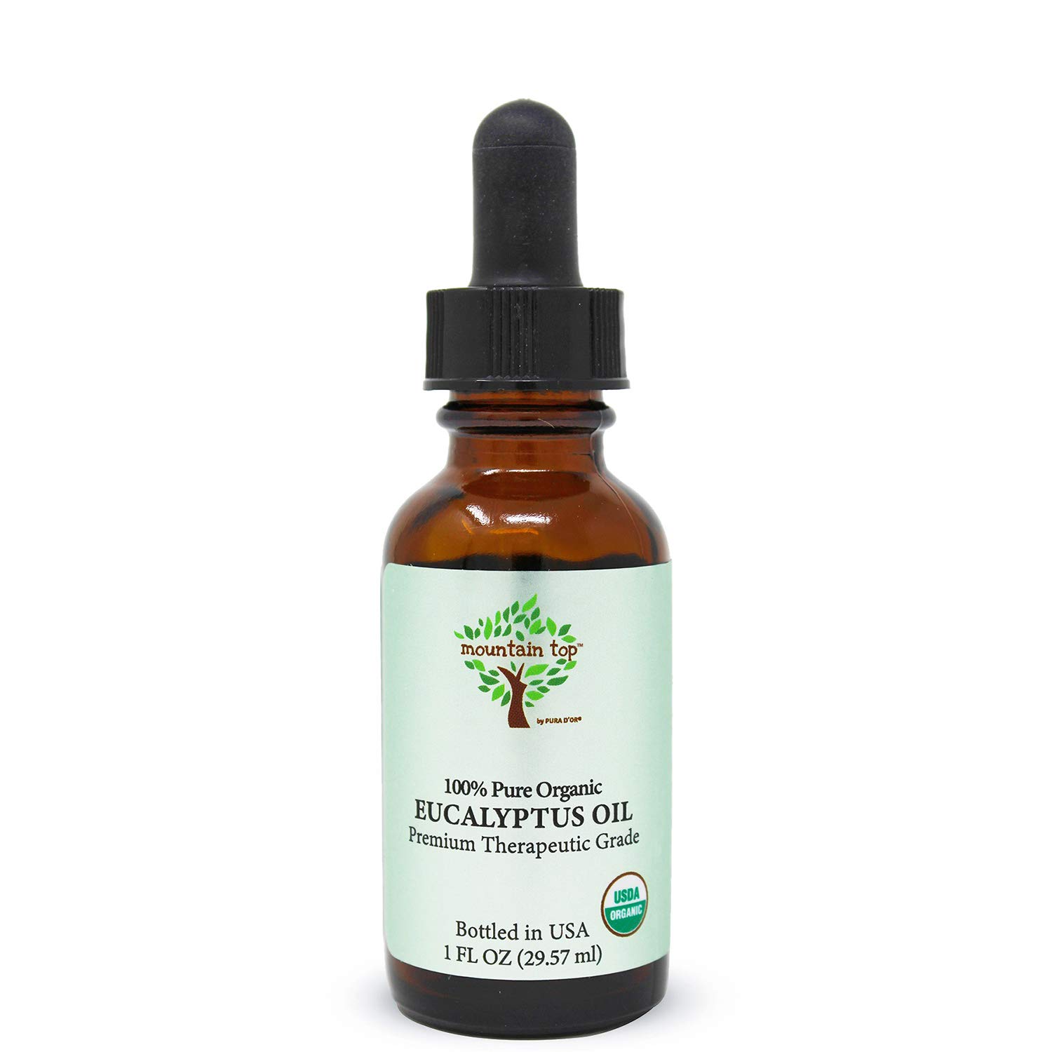 MOUNTAIN TOP Organic Eucalyptus Essential Oil with Glass Dropper - USDA Certified 100% Pure Premium Therapeutic Grade Diffuser Oil for Aromatherapy, Massage, Relaxation, Cleaning, Respiratory & SkinUSDA Organic