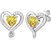 Zifeel Earrings for Women, S925 Sterling Silver Rose Gold Birthstone Heart Studs Earring for Girlfriend Wife, Anniversary Birthday Christmas Valentines Mothers Day Gifts Jewelry for Women Wife Her Mom