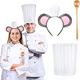 Halfchet 3 Pcs Halloween Mouse Chef Costume Set for Couple Mouse Headband Ear Chef Apron Hat Cote Spoon Cartoon Headband for Adult Halloween Costume