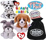 Ty Beanie Babies Dogs Franklin, Harper & Catcher Gift Set Bundle with Bonus Matty's Toy Stop Storage Bag - 3 Pack