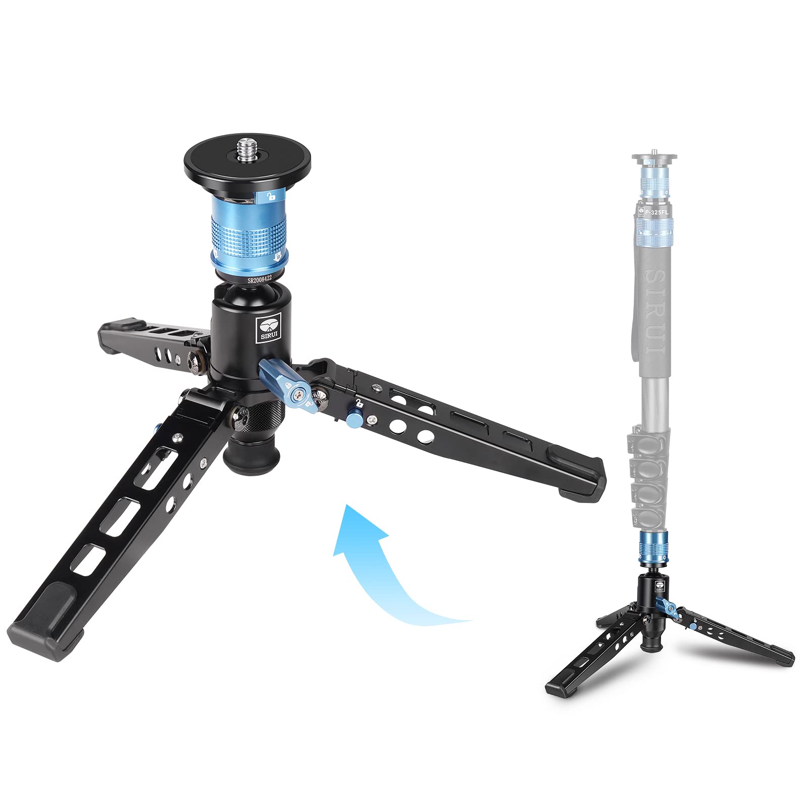 SIRUI P-36 Kit, Aluminum Tripod Base and Adapter, P306/P326 Monopod Support with Quick Release, Foldable Feet, Vertical Notch (Tripod Base and Adapter only)