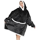 Wearable Blanket Hoodie Oversized Hooded Blanket for Adult Women Super Soft Comfortable Warm Flannel Dark Gray