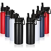 Volhoply 18oz Insulated Water Bottle Bulk 8 Pack,Kids Stainless Steel Water Bottles with Straw Lid,Double Wall Vacuum Reusable Metal Bottle,Wide Mouth Sports Flask Keep Hot and Cold(Mix,8 Set)