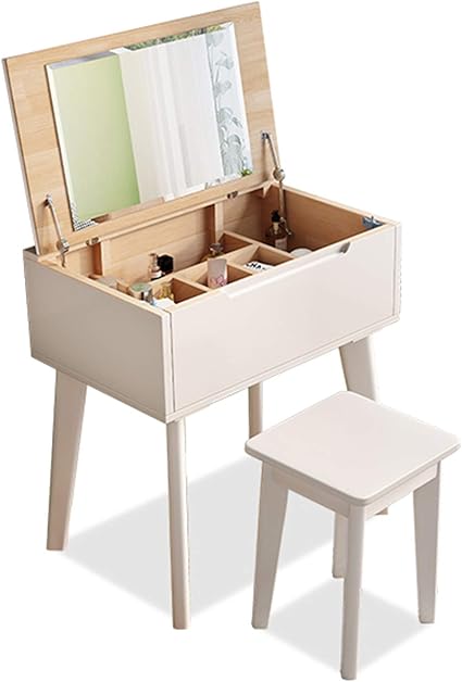 Amazon ドレッサー 椅子付き おしゃれ コンパクト 一面鏡 化粧台 鏡台 木製 家具 収納 北欧 モダン シンプル 60x40x75cm 鏡台 ドレッサー オンライン通販