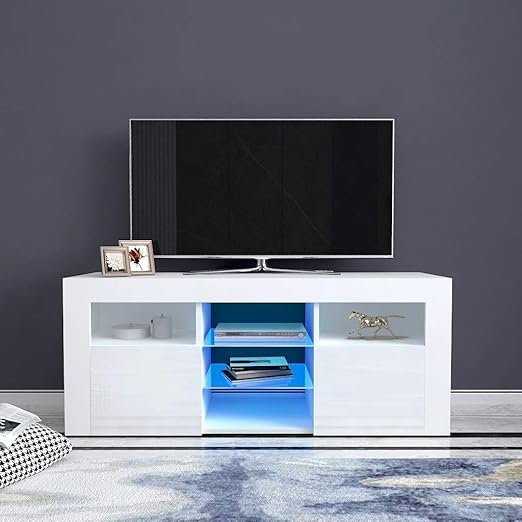 Amazon Com Minimalist Modern Tv Stand Cabinet Home Living Room Furniture Storage Table With High Gloss Led Lights And Drawer Tv Stand Table Tv Cabinet Entertainment Center White Kitchen Dining