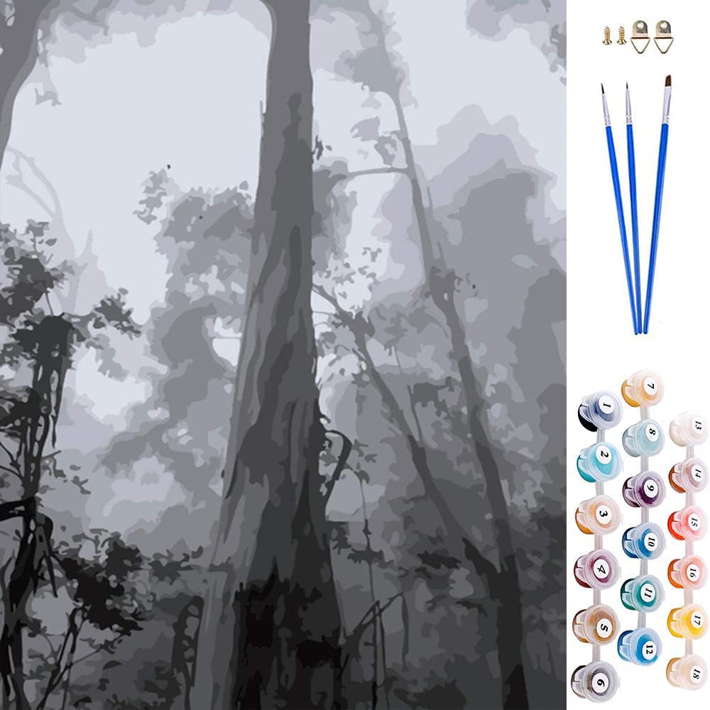 ABEUTY DIY Paint by Numbers for Adults Children, Grey Forest Trees Plant 16x20 inches Number Painting Art Therapy (No Frame, Tree)