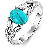 DOLIOX Genuine Turquoise Rings for Women Vintage 925 Sterling Silver Oval Authentic Gemstone Leaf Boho Ring Jewelry