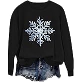 Christmas Sweatshirt Women Snowflake Graphic Xmas Sweatshirts Casual Long Sleeve Crewneck Festival Pullover Tops