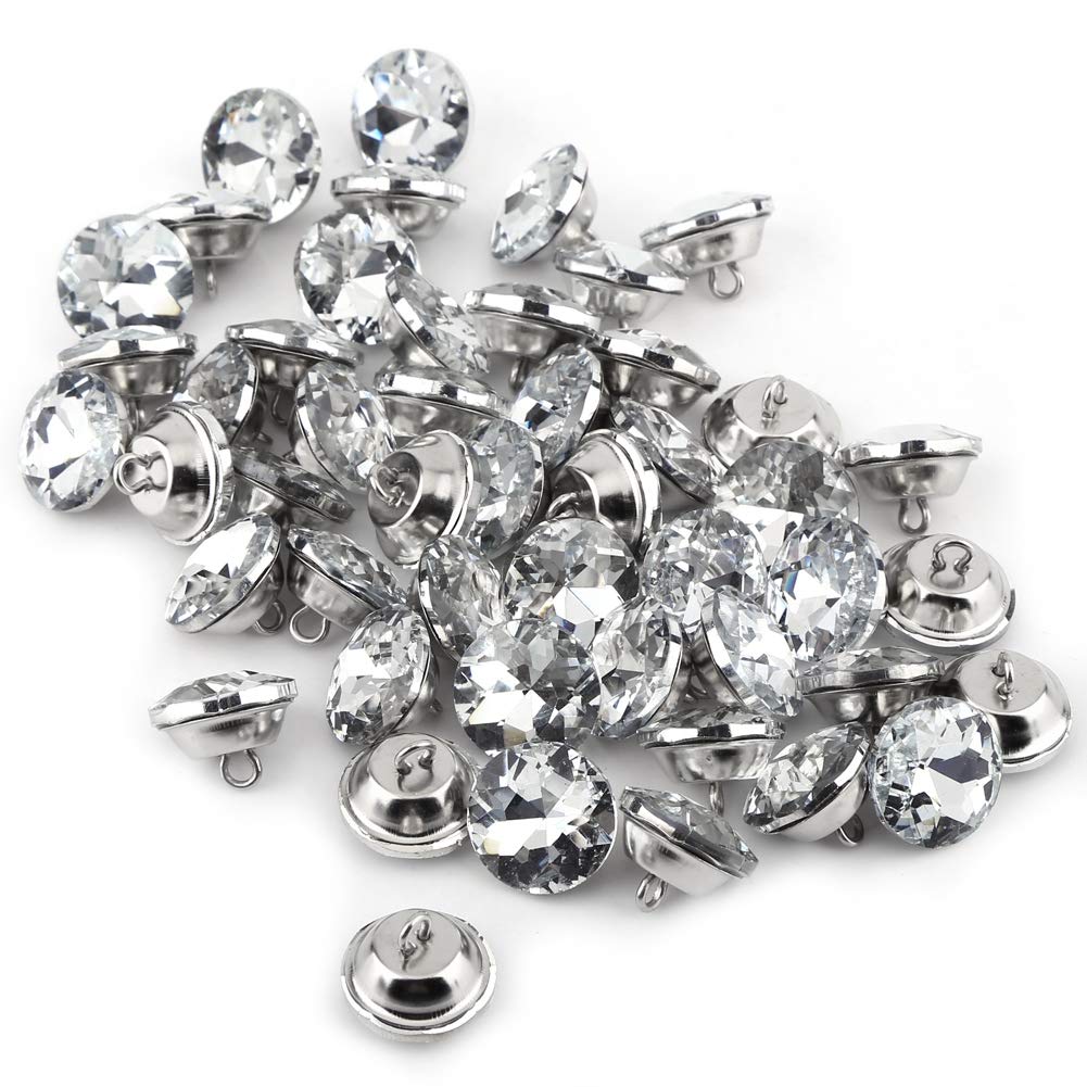 Yosoo 50Pcs Rhinestone Crystal Buttons With Metal Loop Round Buttons For Sewing Sofa Upholstery Button DIY Crafts Decoration (Size : 20mm)