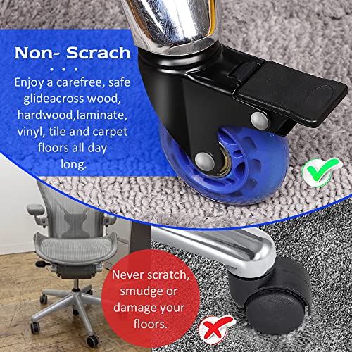 Office Chair Wheels with Brake, Replacement Rubber Chair Casters for