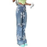 Women's Y2K Fashion Wide Leg High Waist Loose Fit Cargo Jeans Denim Pants Boyfriend Jeans for Teen Girls with Pockets