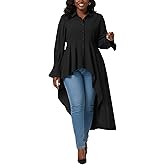 Umenlele Women’s Button Down Long Sleeve Asymmetric Ruffle High Low Hem Blouse Shirt Top