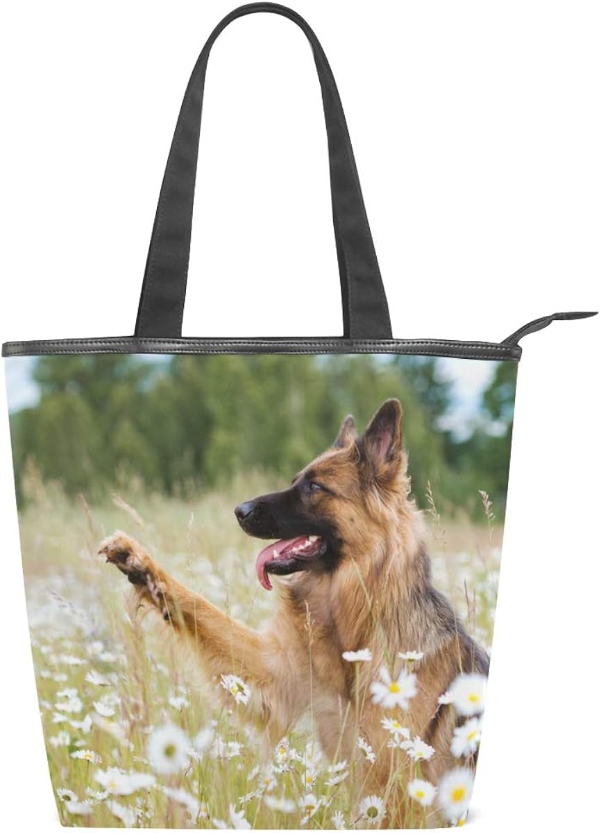Amazon.com: Canvas Top Handle Tote Bag Shepherd Dog In Flowers Shoulder