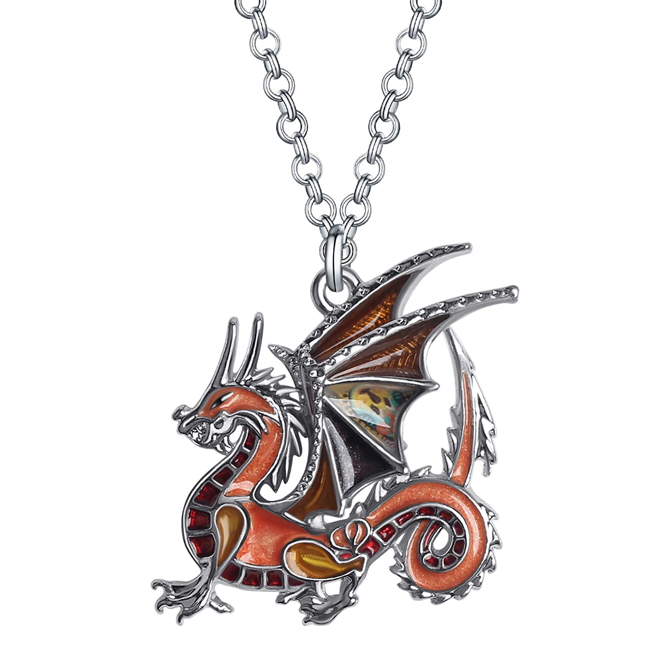 BONSNY Enamel Metal Fantasy Dragon Dinosaur Necklaces Pendant for Women Jewelry Lucky Symbol (Brown)