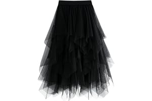 SHEJIZE Women's A Line Tulle Midi Skirt Tutu Tiered Petticoat Skirts Tea-Length Elastic Waist Tutu Skirts