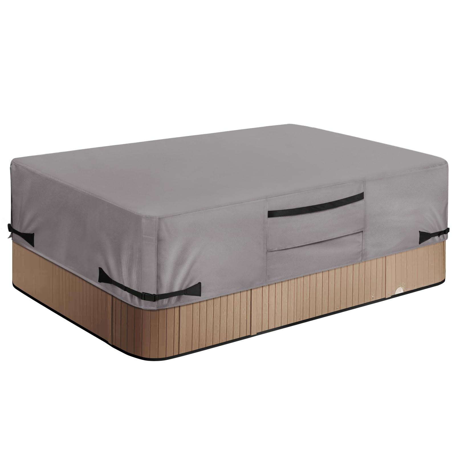 Photo 1 of ABELL Waterproof Hot Tub Cover, Outdoor Rectangular Spa Cover Fit up to 65 x 60 or 64 x 59 inch, 600D Heavy Duty Weatherproof Hard Cover Protector with 4 Windproof Buckle, Grey
