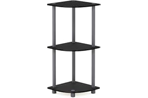 Furinno Turn-N-Tube 3-Tier Corner Display Rack Multipurpose Shelving Unit, Black/Grey (12077BK/GY)