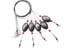 CWSDXM Fishing Egg Sinker with Soft Plastic Core Weight Rigs 5pcs Flounder Rig Saltwater Fishing Wire Leader with Egg Sinker Swivels Snap, Grouper Bottom Fishing Rigs