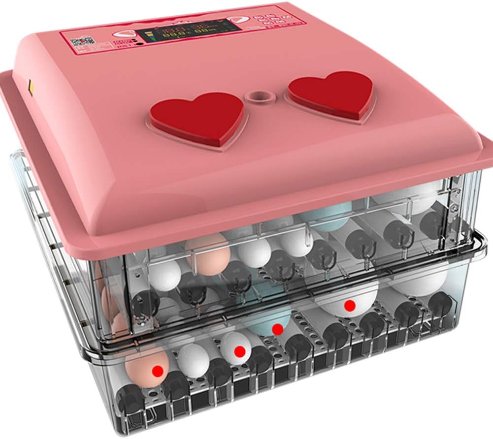AQAWAS Egg Incubator With Humidity Control, Egg Hatcher Machine With Automatic Easy to Observe Egg Turning, Dual power, Hatch Quail Cockatiel Turkey Parakeet & Other,Pink_98 eggs