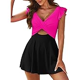 Aleumdr Women's One Piece Swimsuit Ruffle Cutout Swimdress Tummy Control V Neck Wrap Swimwear