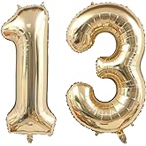 40 Inch Light Gold 13 Number Balloons White Gold Giant 31 Foil Mylar Helium Large Digital Balloon Champagne Gold Birthday Numbers Jumbo Balloons 13th or 31st Anniversary Party Decorations Supplies