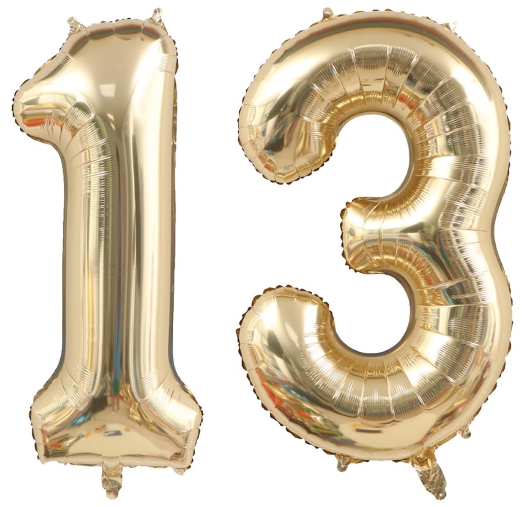 Photo 1 of 40 Inch Light Gold 13 Number Balloons White Gold Giant 31 Foil Mylar Helium Large Digital Balloon Champagne Gold Birthday Numbers Jumbo Balloons 13th or 31st Anniversary Party Decorations Supplies