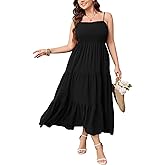 SCOMCHIC Women's Plus Size Summer Maxi Dress Sleeveless Spaghetti Strap Smocked Casual Boho Tiered Long Beach Sun Dresses
